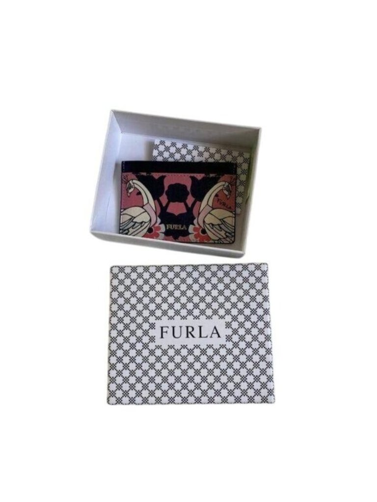 Furla Leather Swan Print Card Holder With Box